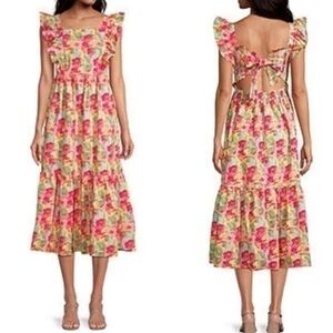 Peyton & Parker Sz XL Multicolor Floral Smocked Back Tie Cottagecore Midi Dress